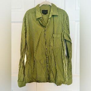 Diesel Black Gold Men’s Button-Up Shirt Large Black & Green Stripe 100% Cotton